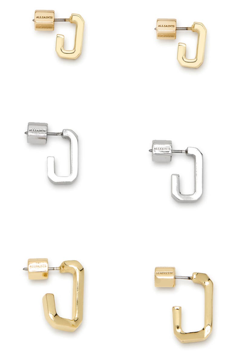 Set of 3 Hex Hoop Earrings, Main, color, GOLD/ RHODIUM