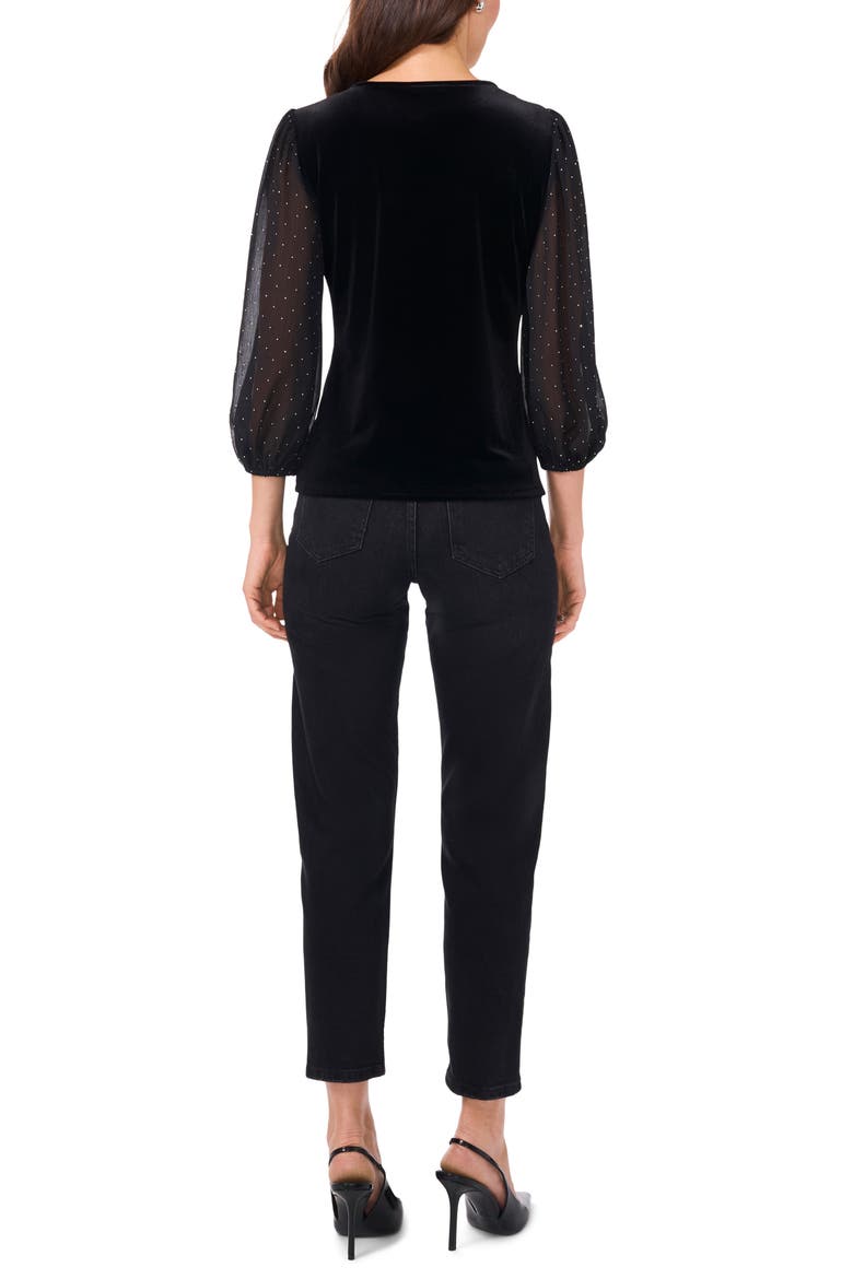 Rhinestone Balloon Sleeve Velvet Top, Alternate, color, RICH BLACK