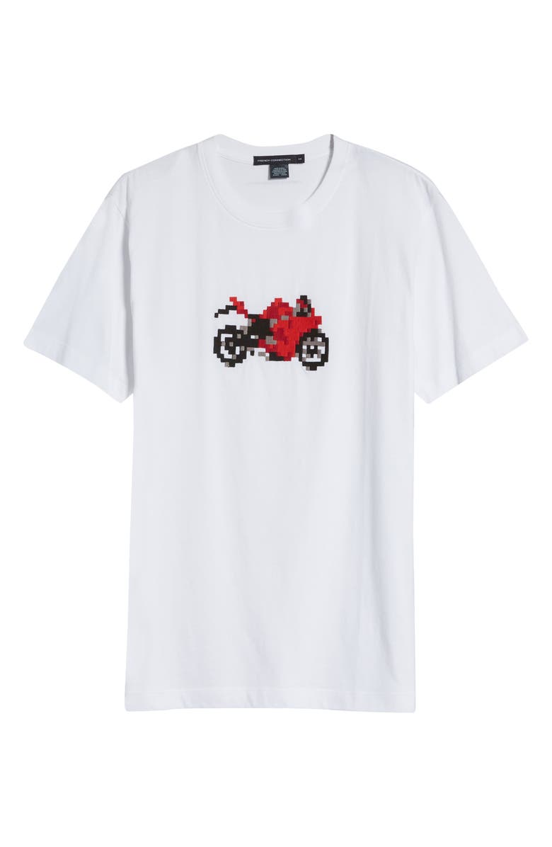 French Connection Men's Pixel Motorbike Embroidered T-Shirt, Alternate, color, 