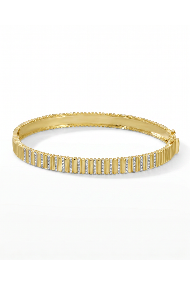 Diamond Pave Ridged Bangle Bracelet 14K, Main, color, 14K Gold