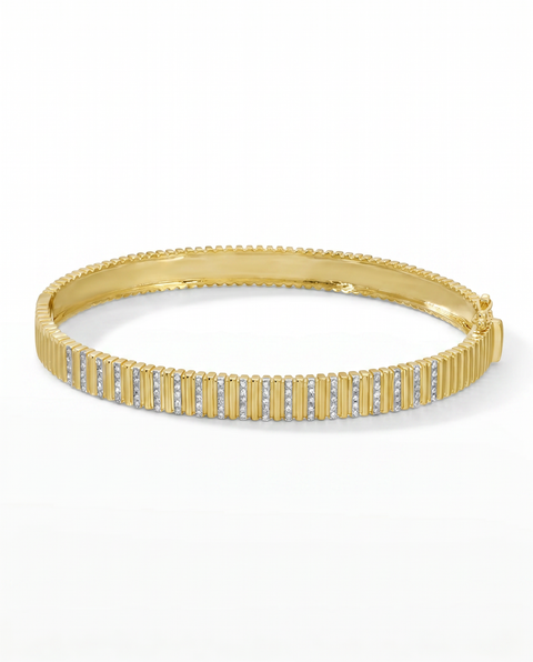 Diamond Pave Ridged Bangle Bracelet 14K