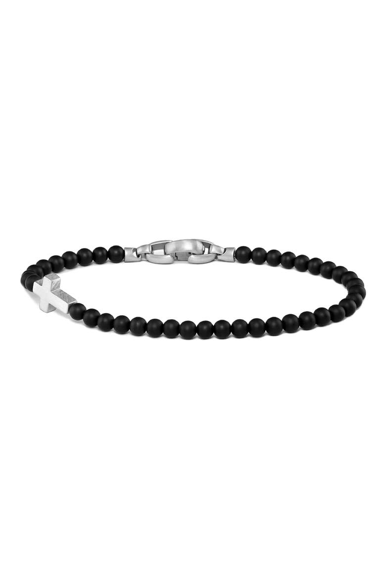 Onyx Bead Cross Bracelet, Main, color, BLACK
