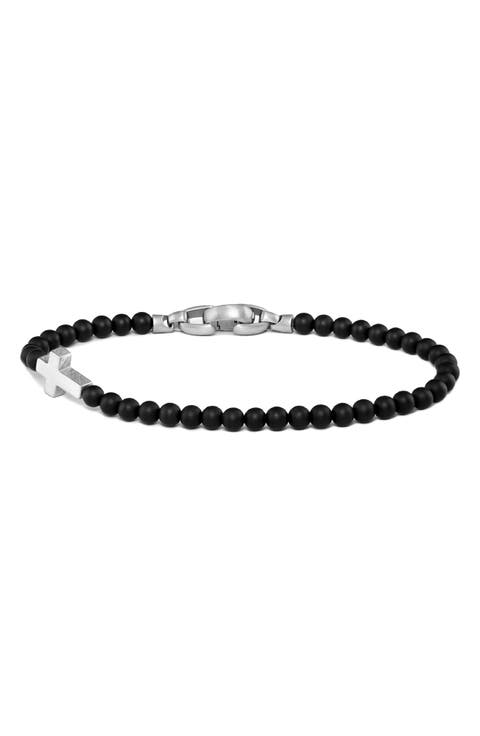 Onyx Bead Cross Bracelet