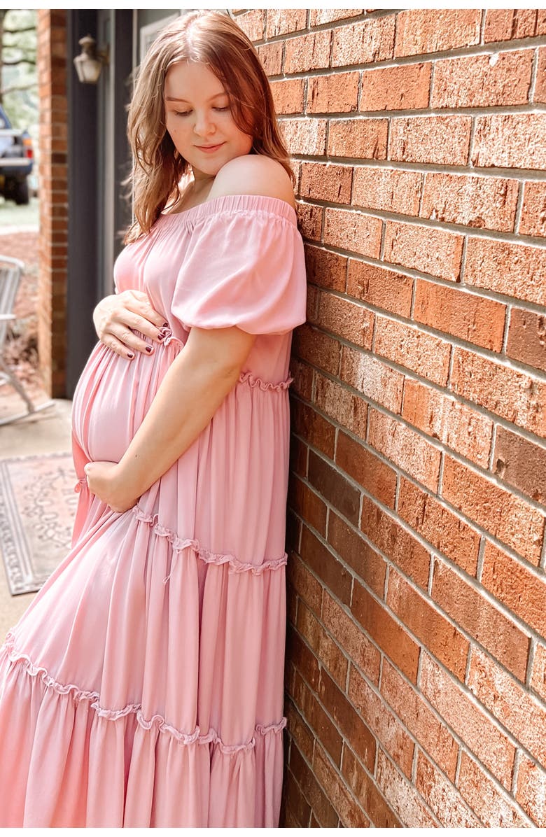 PinkBlush Off Shoulder Ruffle Tiered Maxi Dress, Alternate, color, Mauve