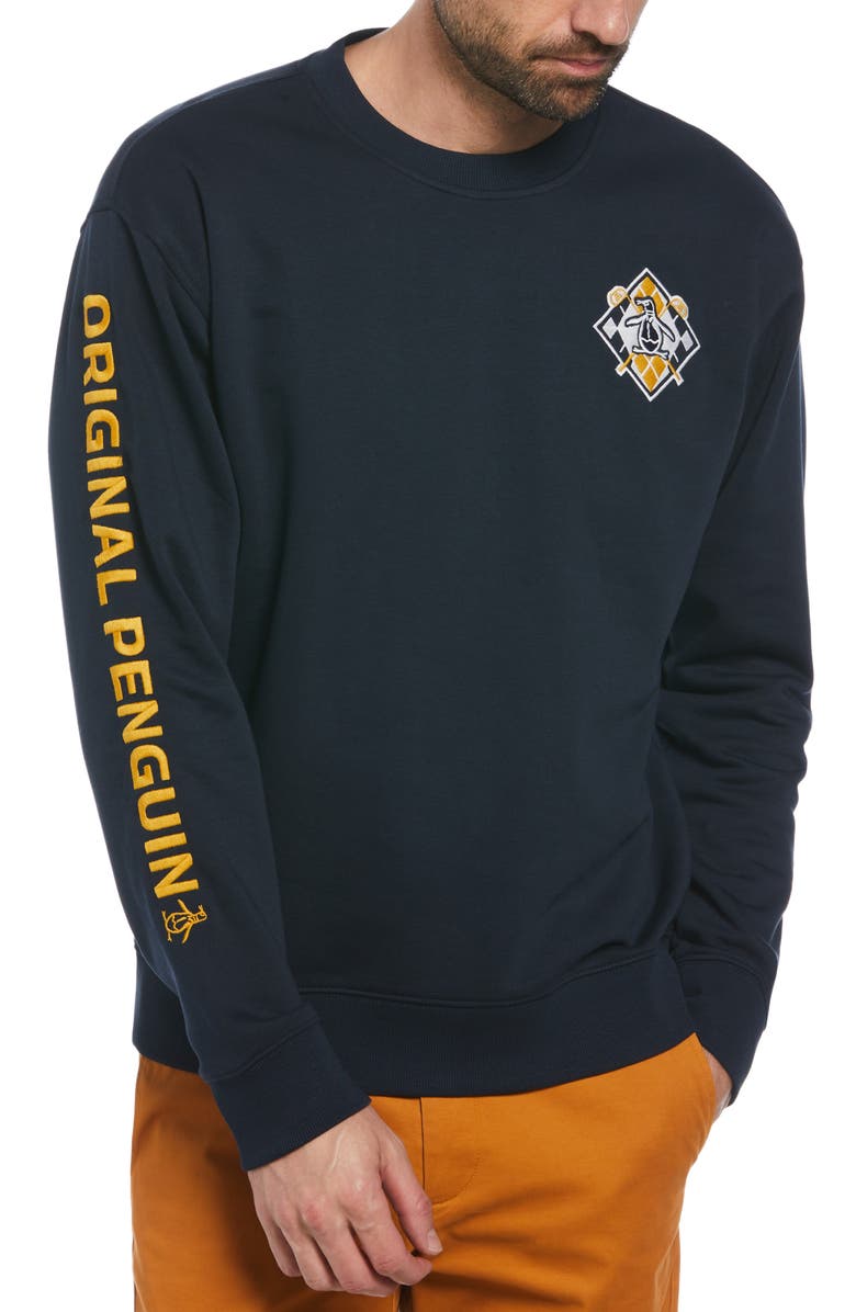 Original Penguin Logo Embroidered Fleece Crewneck Sweatshirt, Main, color, 