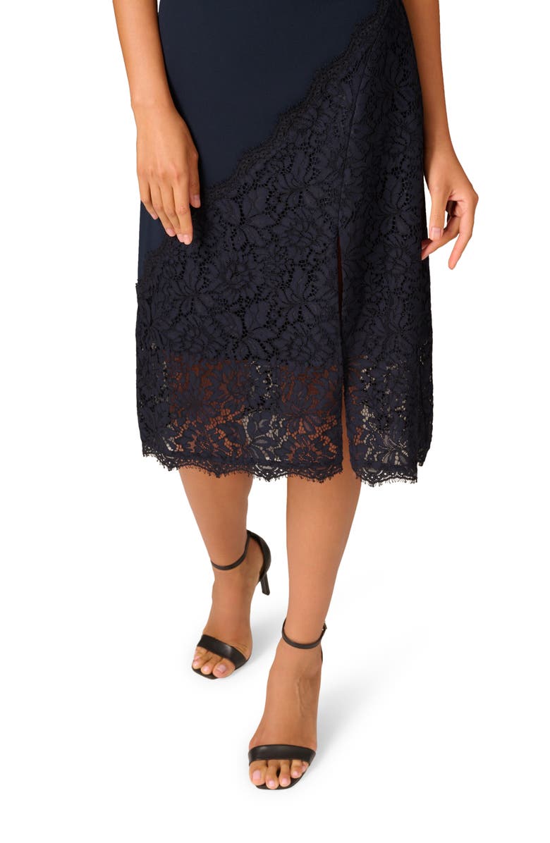 Aidan Mattox by Adrianna Papell Lace Crepe Midi Dress, Alternate, color, 