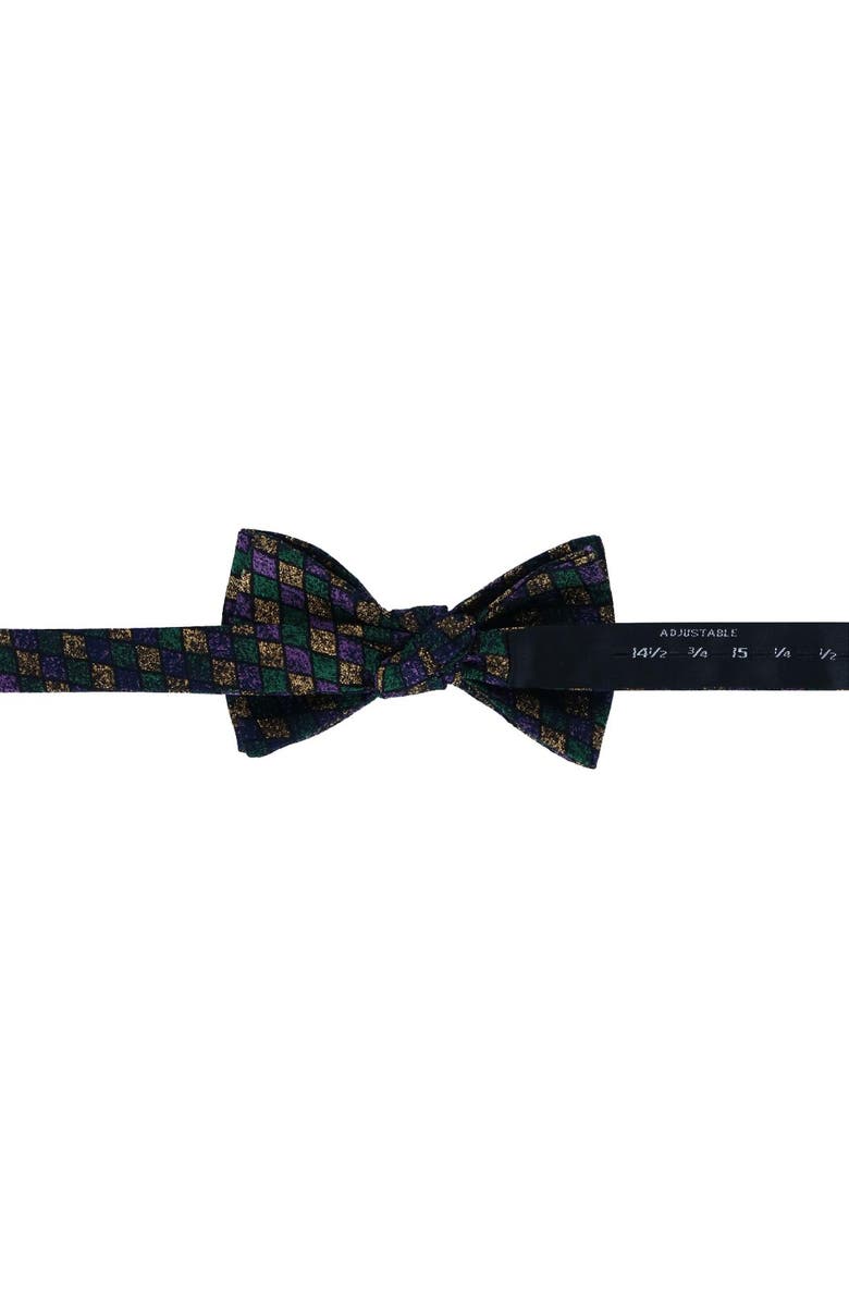 Trafalgar Carnival Diamond Multi-Colored Novelty Silk Bow Tie, Alternate, color, Green, Yellow, And Purple