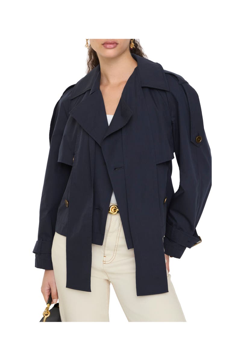 Burberry Short Canvas Trerose Trench Coat, Alternate, color, Silhouette Blue