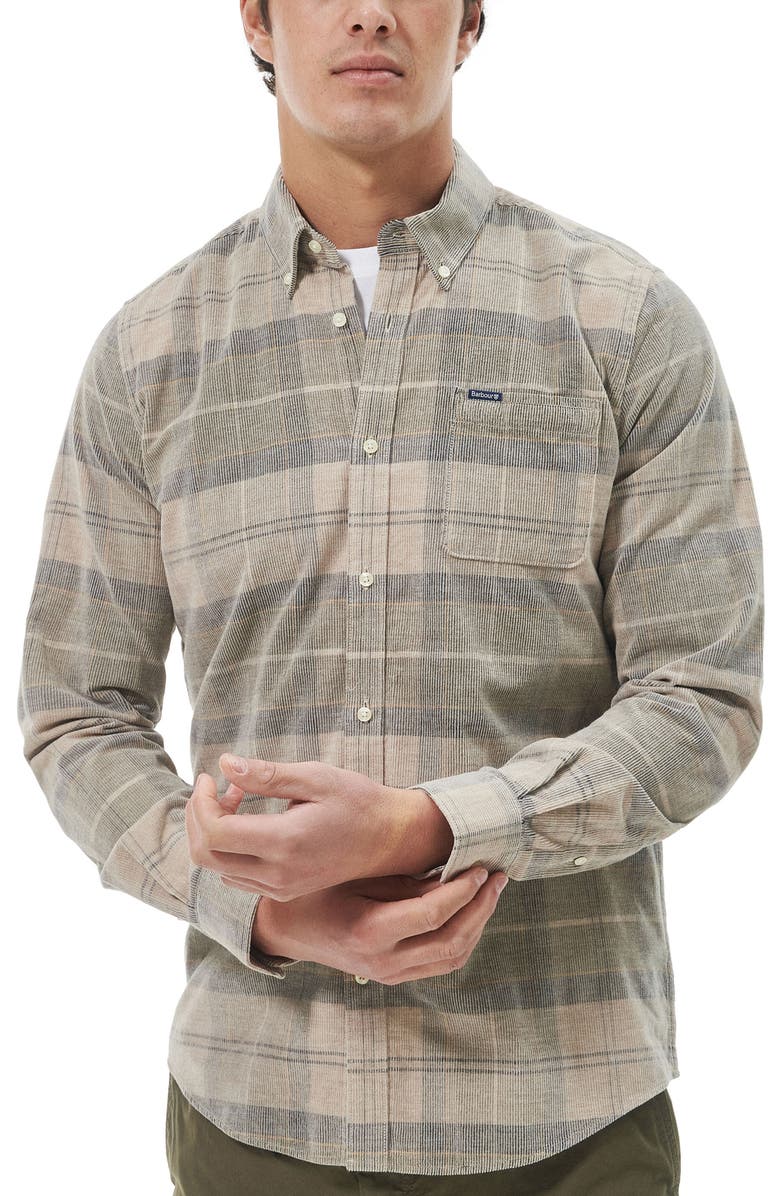 Barbour Blair Tailored Fit Plaid Corduroy Button-Down Shirt, Main, color, Forest Mist