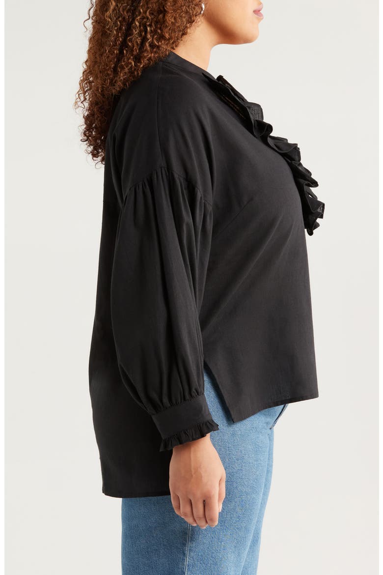 Cordelia Ruffle Cotton & Linen Top, Alternate, color, BLACK