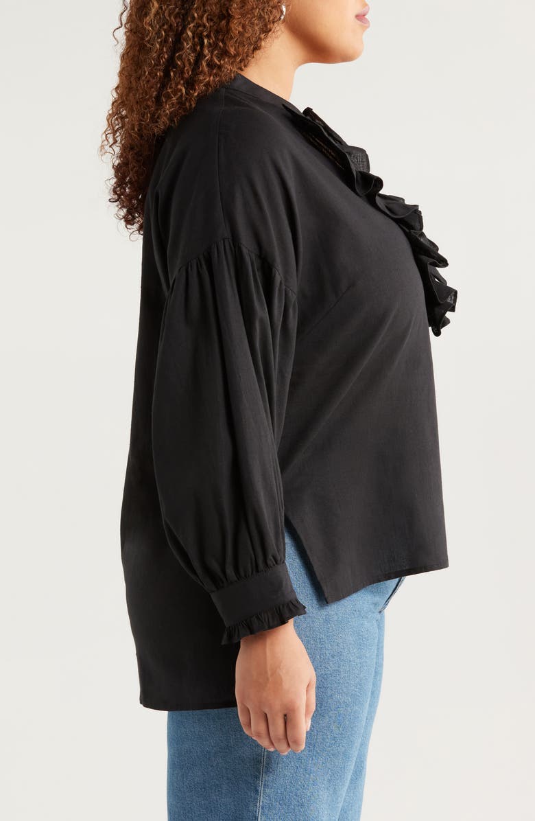 HARSHMAN Cordelia Ruffle Cotton & Linen Top, Alternate, color, Black