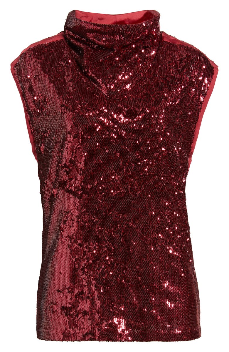 BOSS Sequin Mock Neck Top, Alternate, color, Deep Ruby