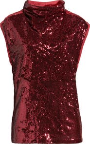 BOSS Sequin Mock Neck Top