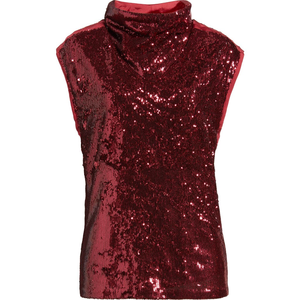 Hugo Boss Boss Sequin Mock Neck Top In Burgundy