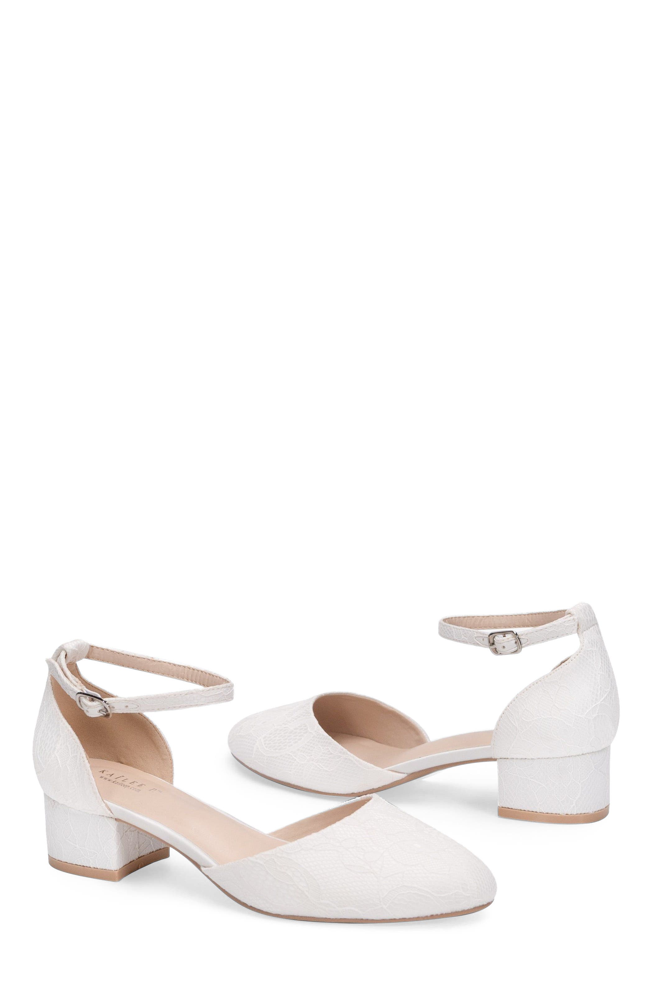 Yvonne Lace Round Toe Low Block Heel, Alternate, color, White