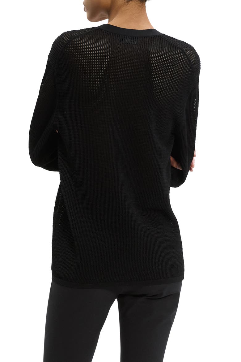 Pointelle V-Neck Cardigan, Alternate, color, BLACK