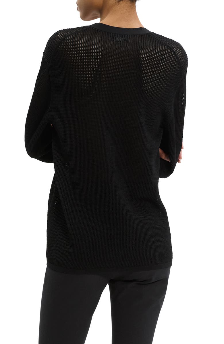 Theory Pointelle V-Neck Cardigan, Alternate, color, Black