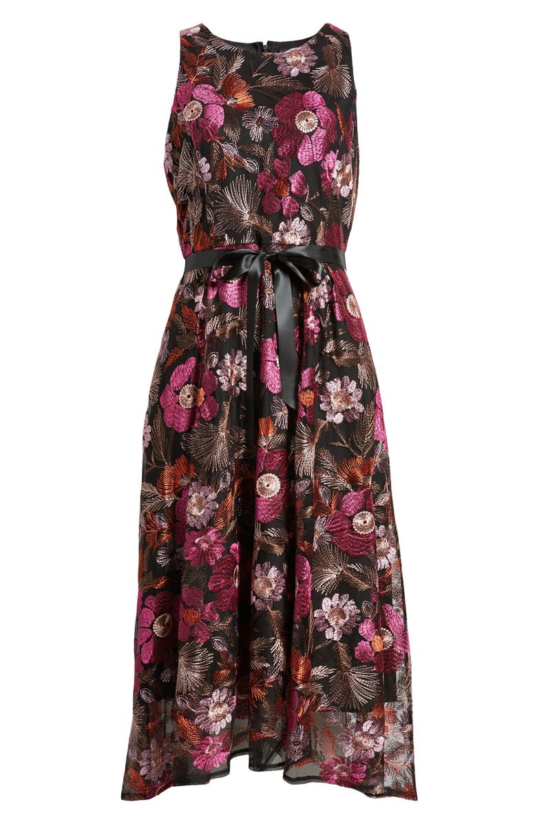 Tahari ASL Floral Embroidered Sleeveless Midi Dress, Alternate, color,