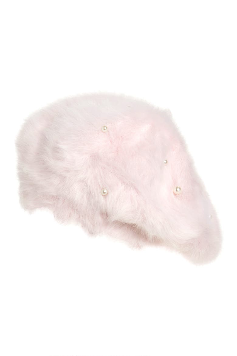 Kids' Imitation Pearl Faux Fur Beret, Main, color, PINK
