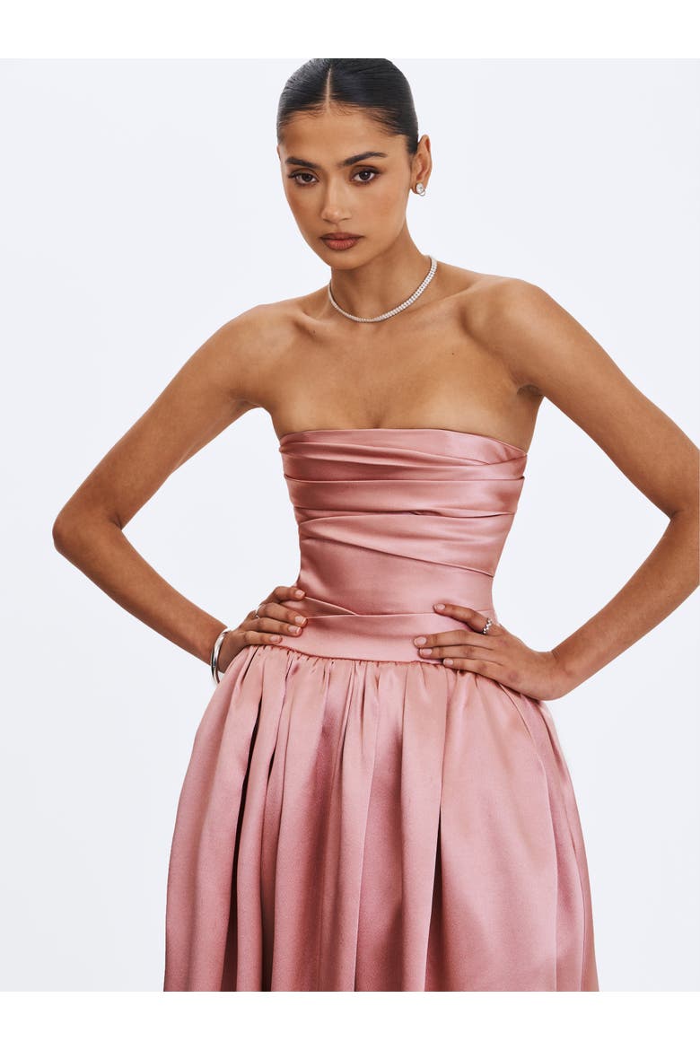 Willette Satin Strapless Gathered Maxi Dress, Alternate, color, Coral