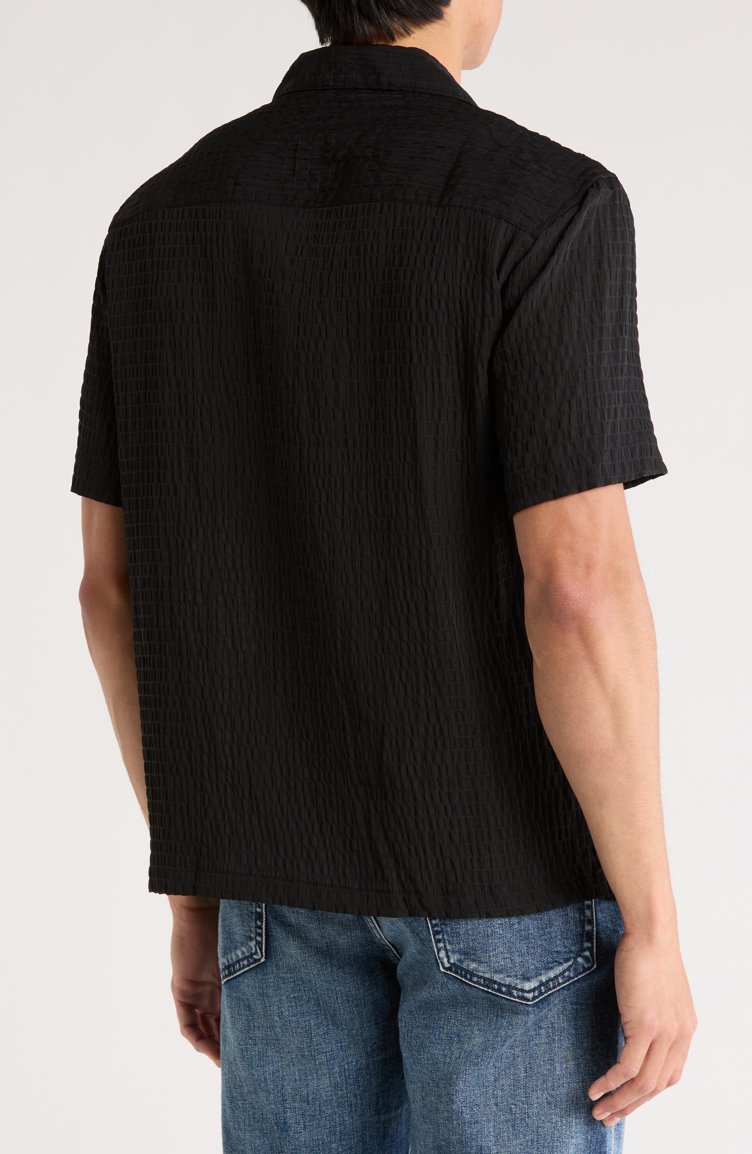 Black Gathered Texture Camp Shirt - image 2