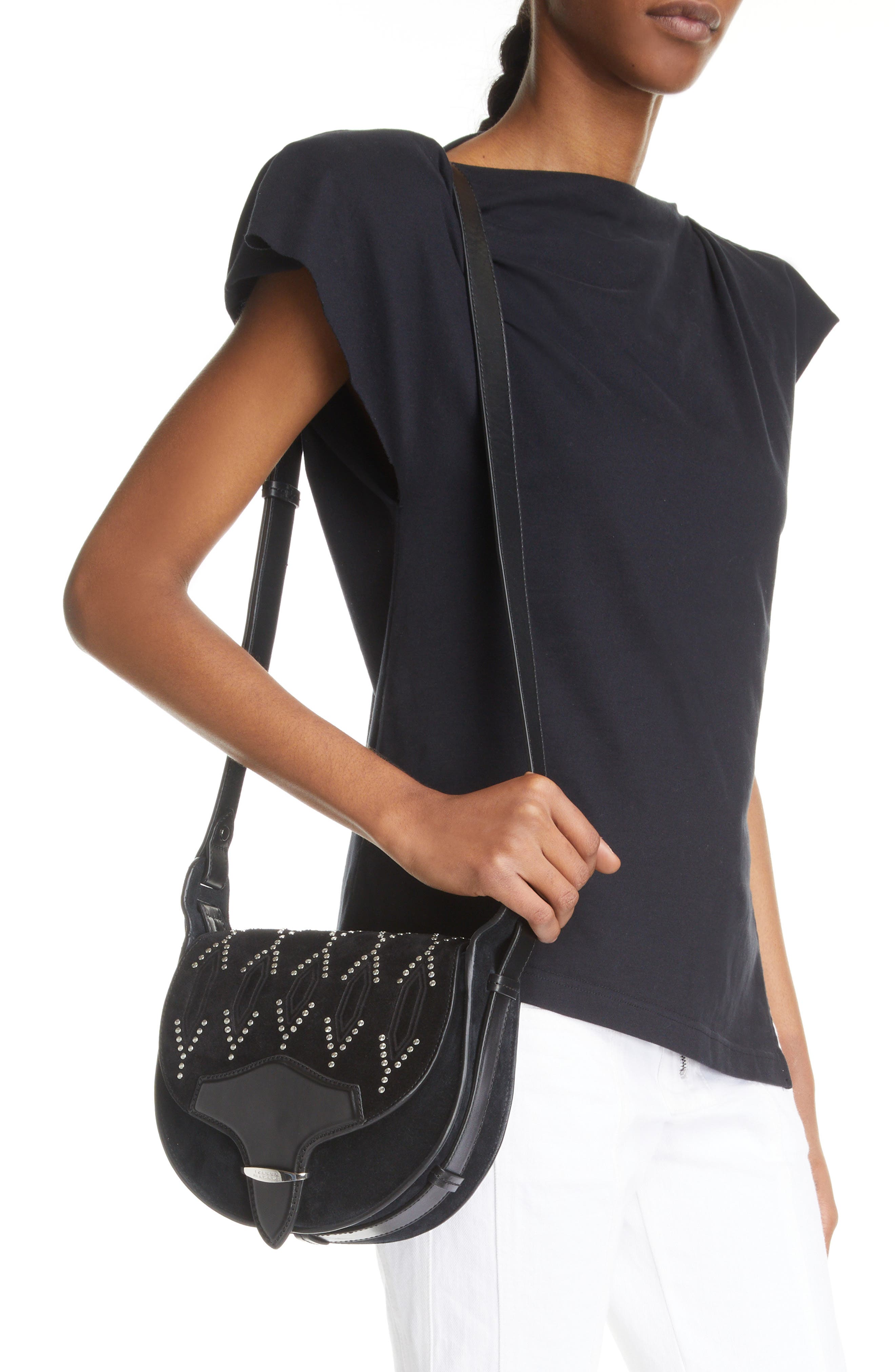 Isabel Marant Botsy Studded Suede Crossbody Bag, Alternate, color, 