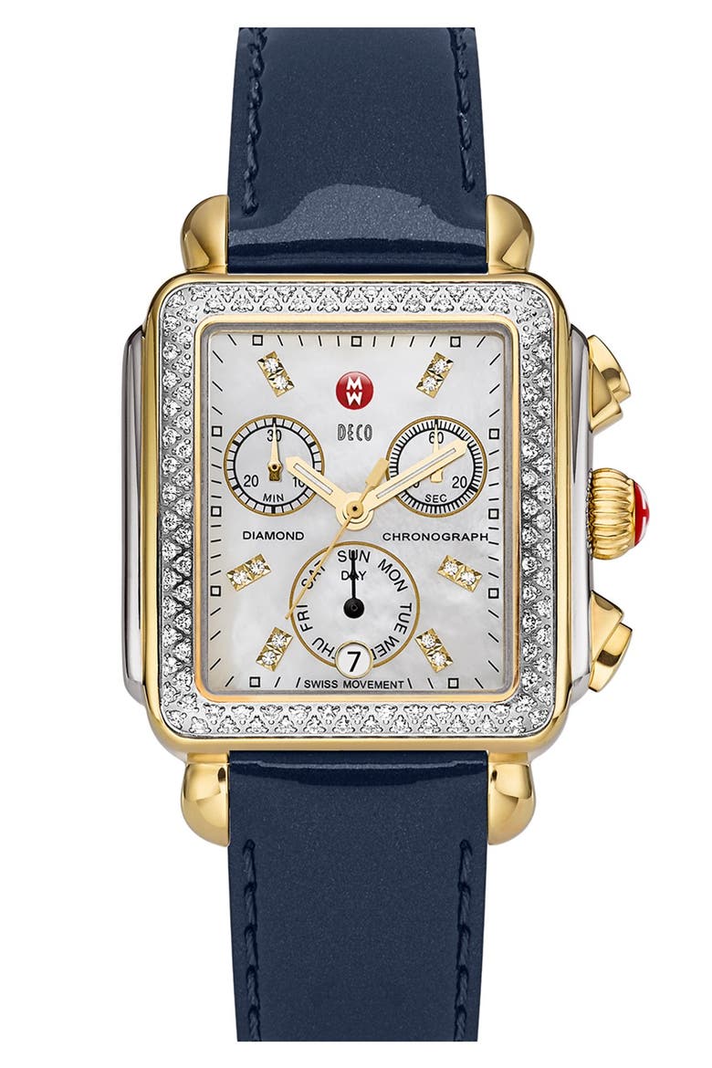 Deco Diamond Diamond Dial Two-Tone Watch Case, 33mm x 35mm, Alternate, color, SILVER/ GOLD