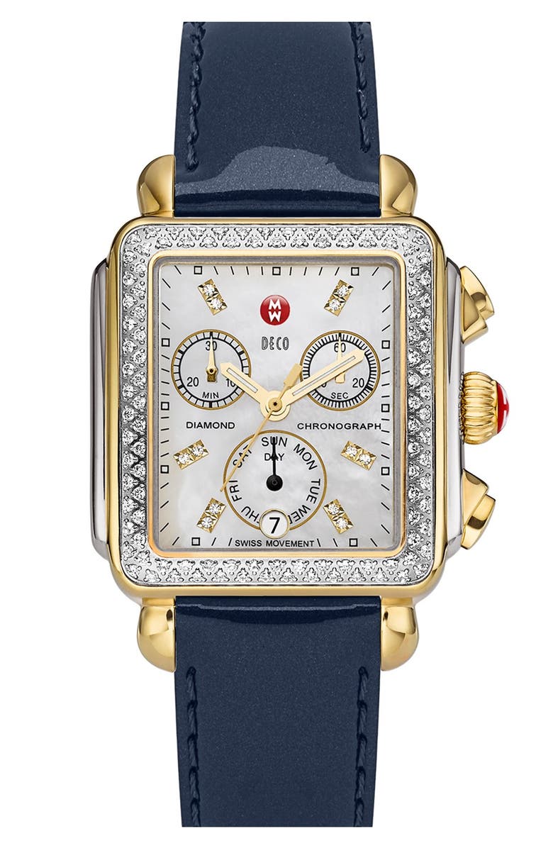 MICHELE Deco Diamond Diamond Dial Two-Tone Watch Case, 33mm x 35mm, Alternate, color,