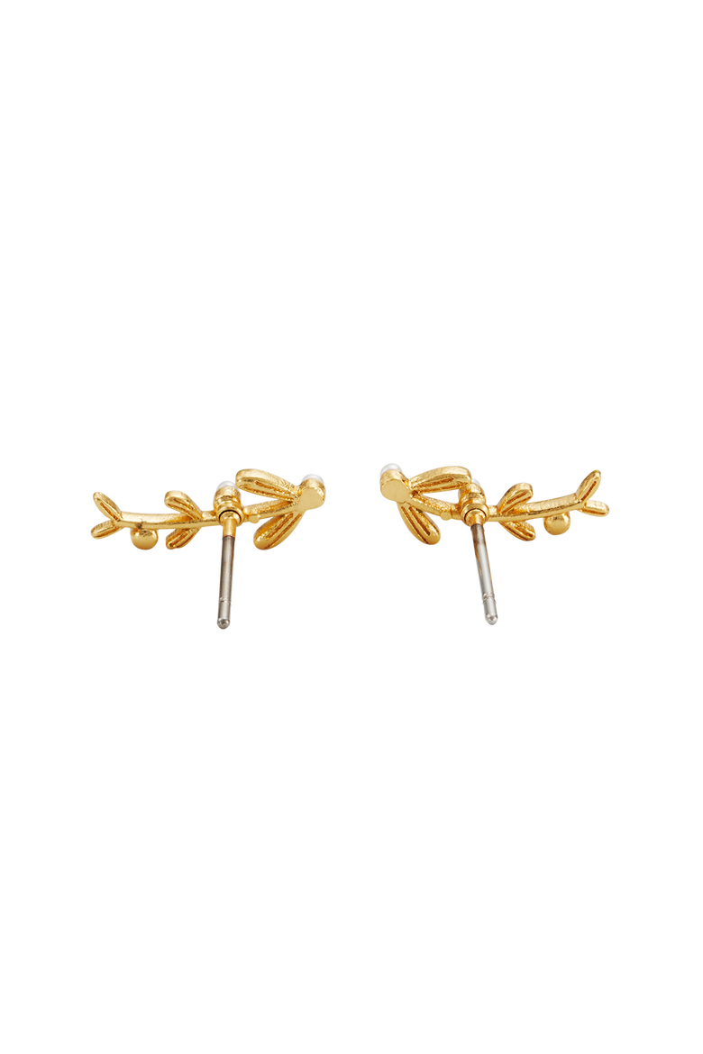 Niva Mistletoe & Pearl Climber Earrings, Alternate, color, Gold