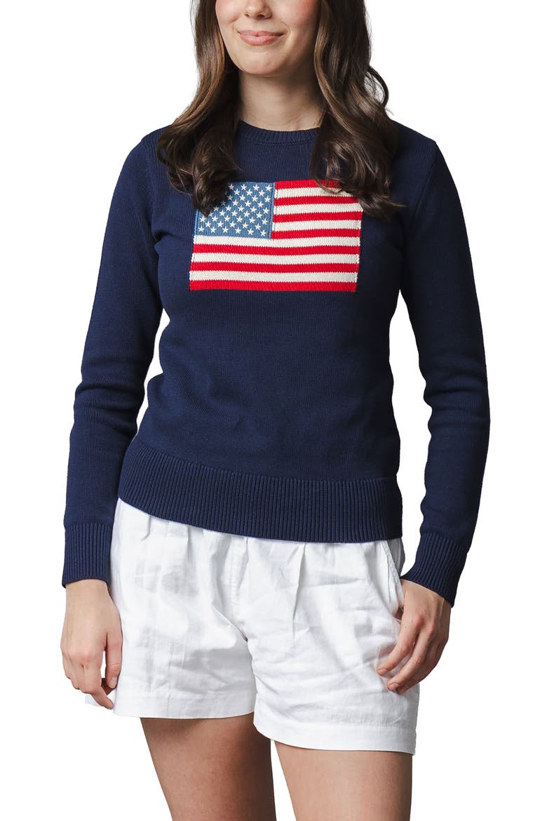 Women's Organic Crew Neck Flag Sweater, Main, color, Navy Flag