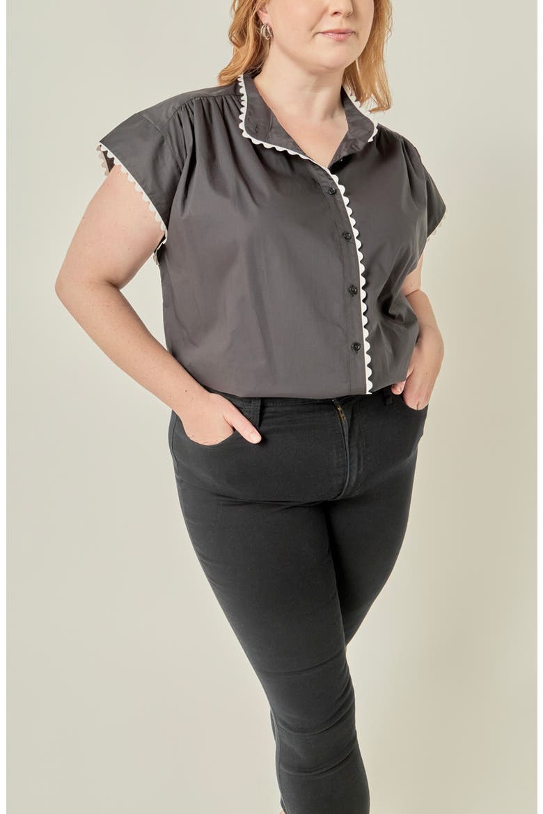 Scallop Trim Cotton Top, Alternate, color, BLACK/ WHITE