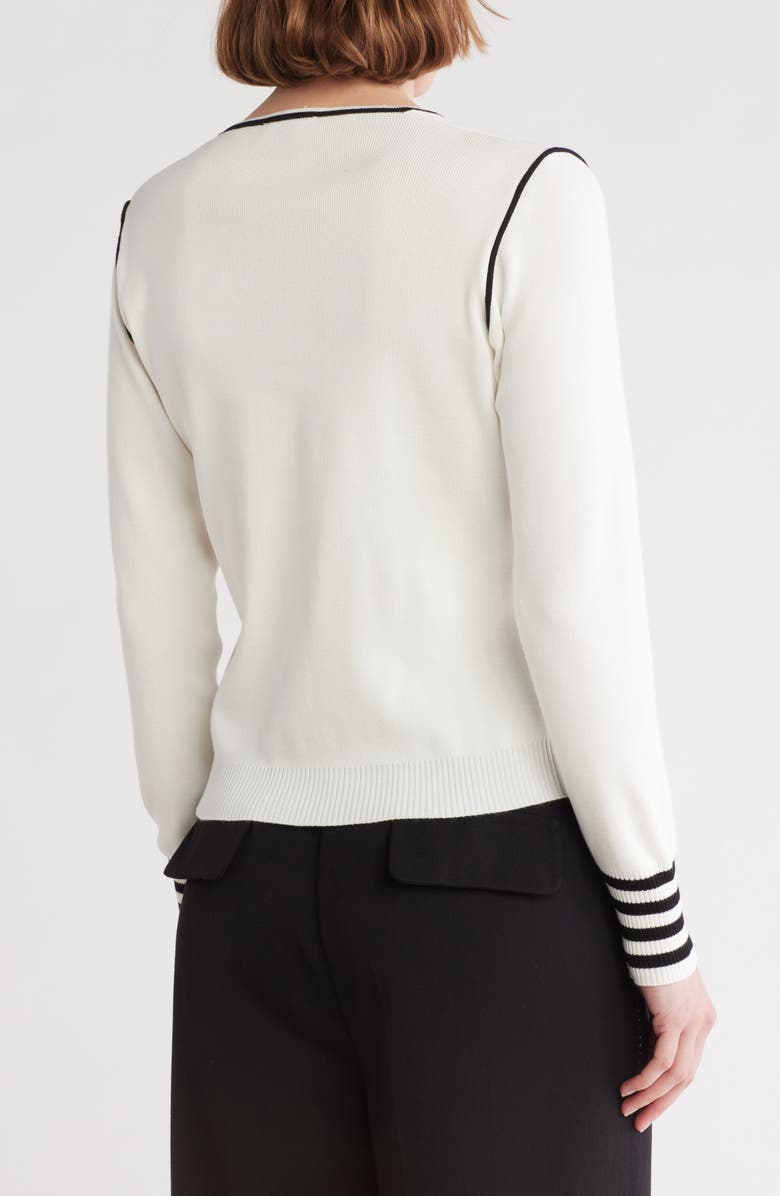 Adrianna Papell Stripe V-Neck Zip Cardigan, Alternate, color,