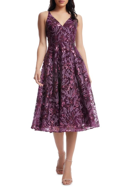 Elisa Sequin Fit & Flare Cocktail Dress