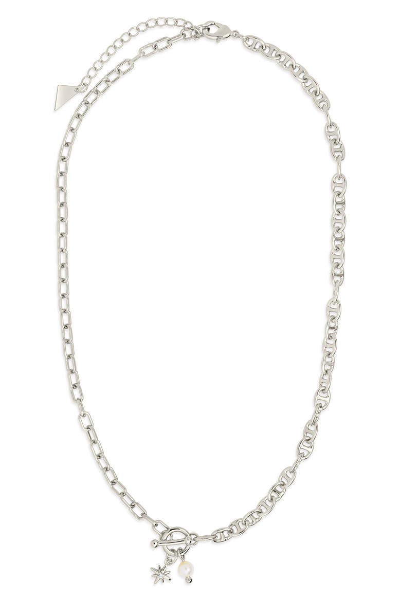 Ava Freshwater Pearl & Burst Toggle Chain Necklace, Alternate, color, SILVER