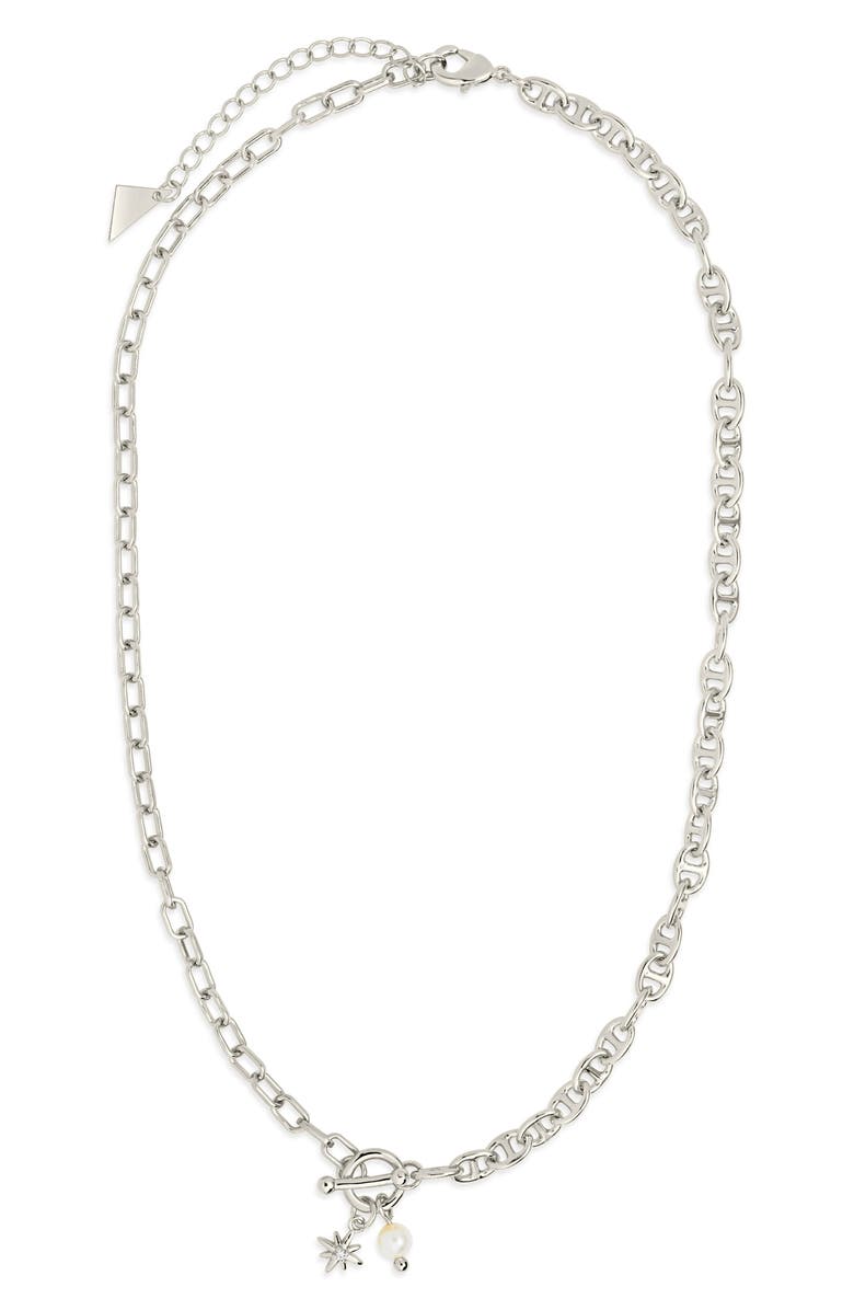 Sterling Forever Ava Freshwater Pearl & Burst Toggle Chain Necklace, Alternate, color,