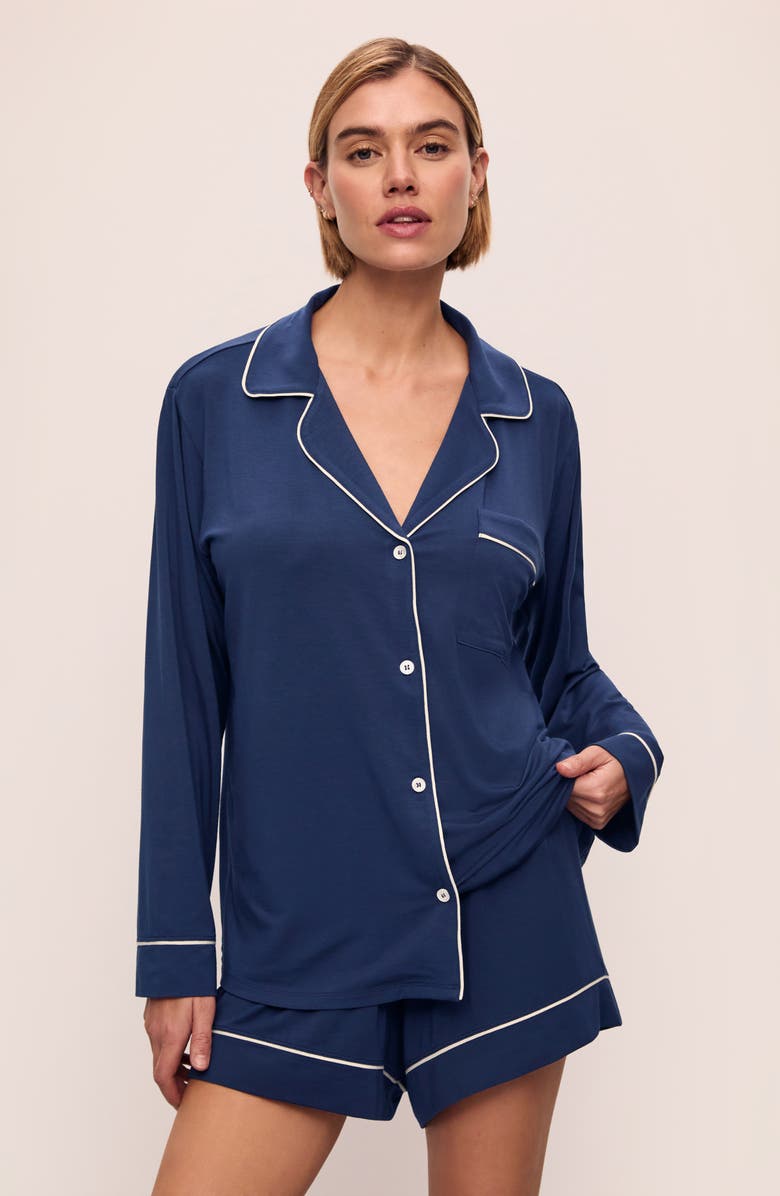 Eberjey Gisele Relaxed Jersey Knit Short Pajamas, Alternate, color, Navy/ Ivory