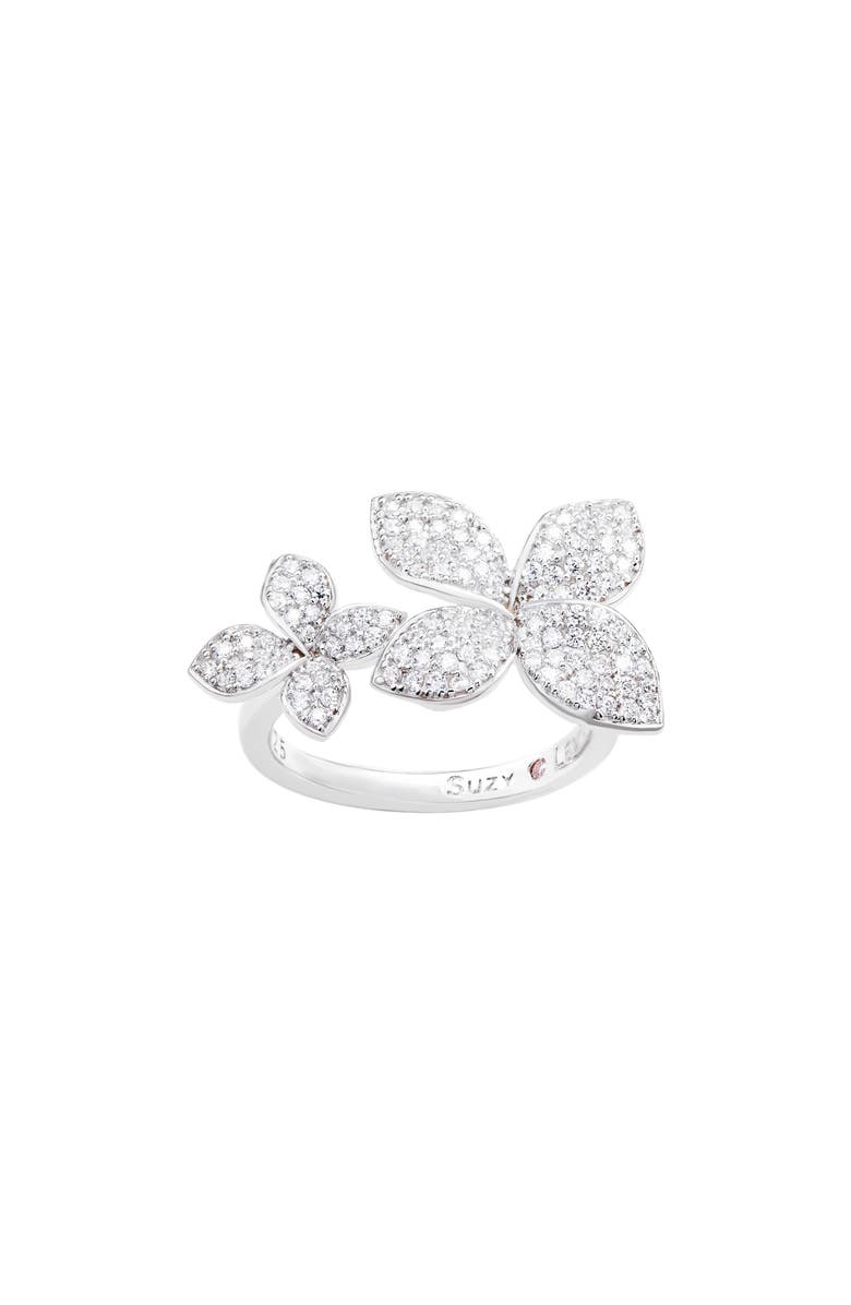 SUZY LEVIAN Sterling Silver CZ Double Flower Ring, Alternate, color, White