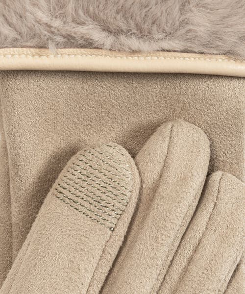 Echo Stretch Suede Fold-up Faux Fur Cuff Gloves In Neutral