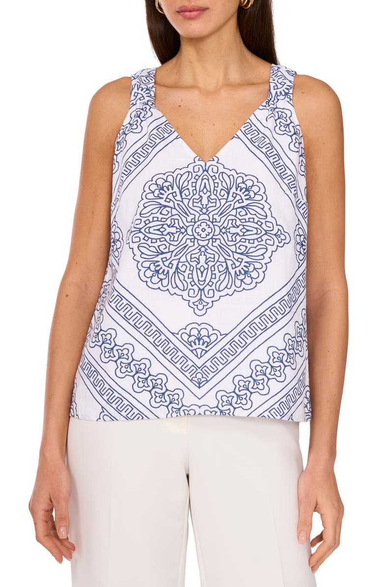Vince Camuto Bandana Print V-Neck Tank, Main, color, 