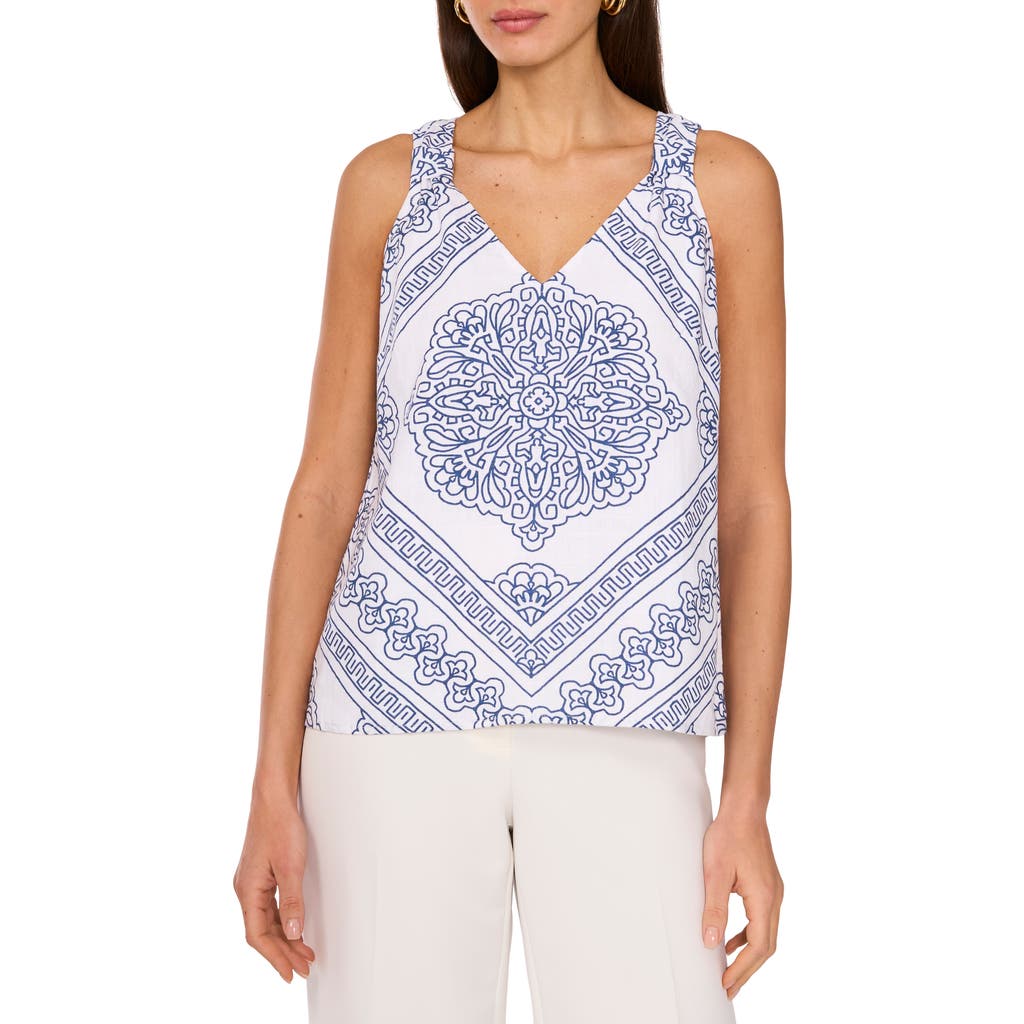 Shop Vince Camuto Bandana Print V-neck Tank In Lake Breeze
