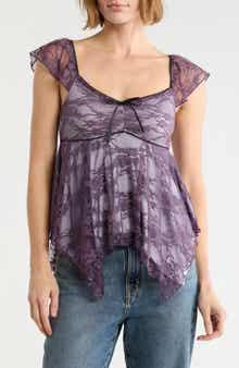 Handkerchief Lace Cami Top with Flutter Sleeves