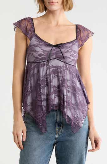 Handkerchief Lace Cami Top with Flutter Sleeves