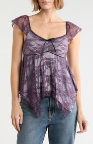 LUV BETSEY Handkerchief Lace Cami Top with Flutter Sleeves