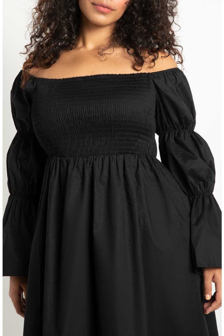 Off the Shoulder Long Sleeve Midi Dress, Alternate, color, TOTALLY BLACK