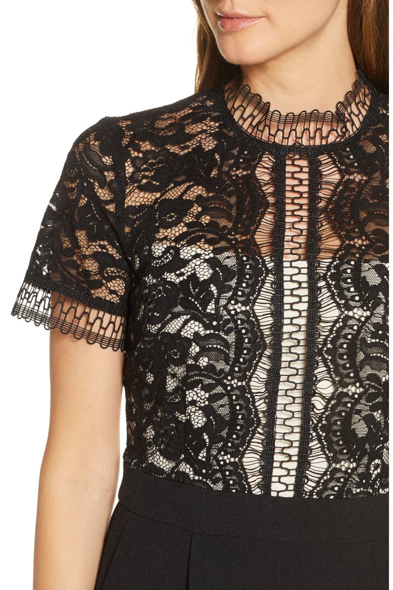Lace Bodice Jumpsuit, Alternate, color, BLACK