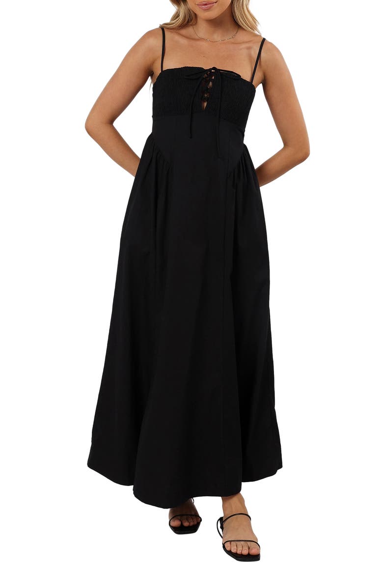 Alena Tie Back Maxi Dress, Main, color, BLACK
