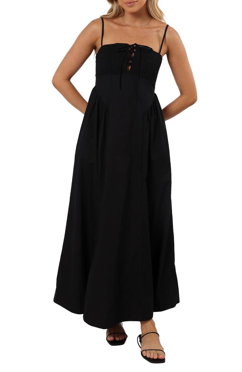Petal & Pup Alena Tie Back Maxi Dress, Main, color, Black