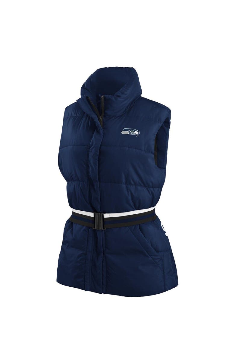 WEAR by Erin Andrews Women's WEAR by Erin Andrews College Navy Seattle Seahawks Full-Zip Puffer Vest with Belt, Alternate, color, Navy