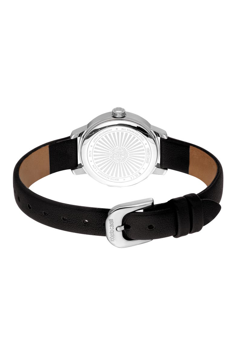 Crystal Sunray Dial Leather Strap Watch, Alternate, color, BLACK