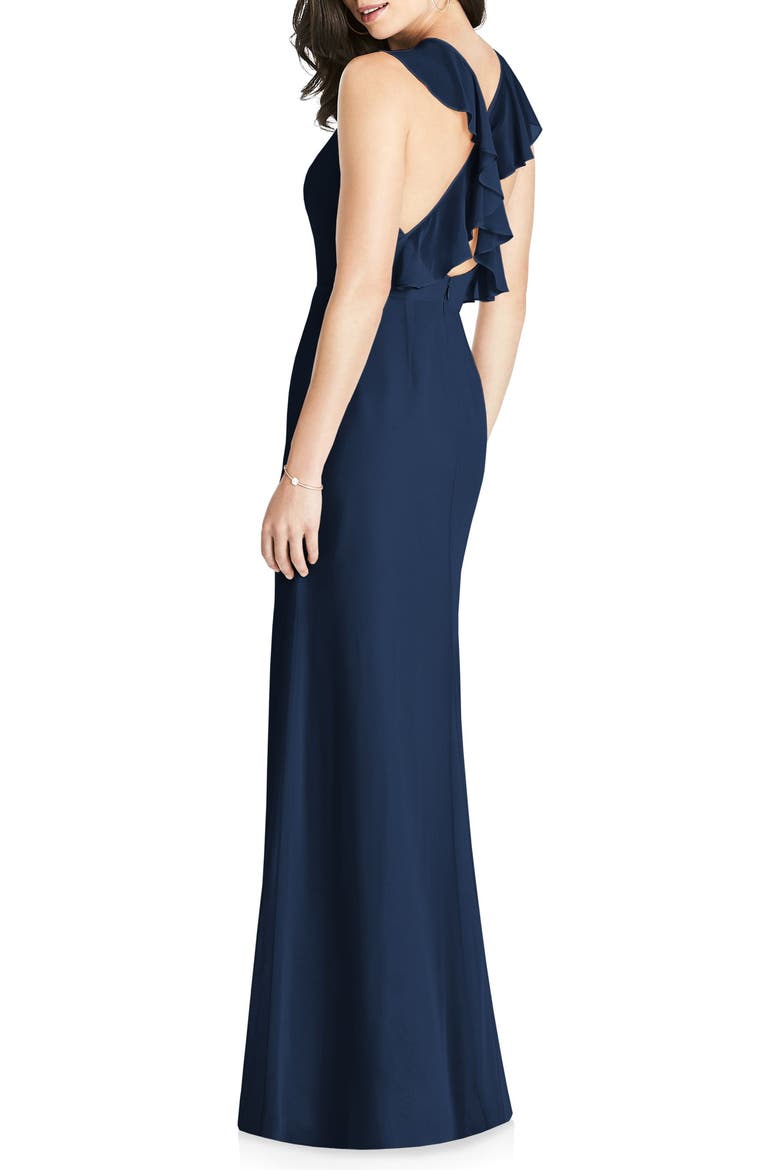 Ruffle Back Chiffon Halter Gown, Alternate, color, MIDNIGHT